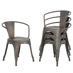 Armchairs, Set of 4, Metal Frame, Solid Back, Bronze