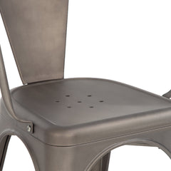 Armchairs, Set of 4, Metal Frame, Solid Back, Bronze
