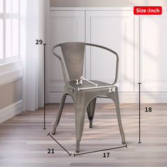 Armchairs, Set of 4, Metal Frame, Solid Back, Bronze