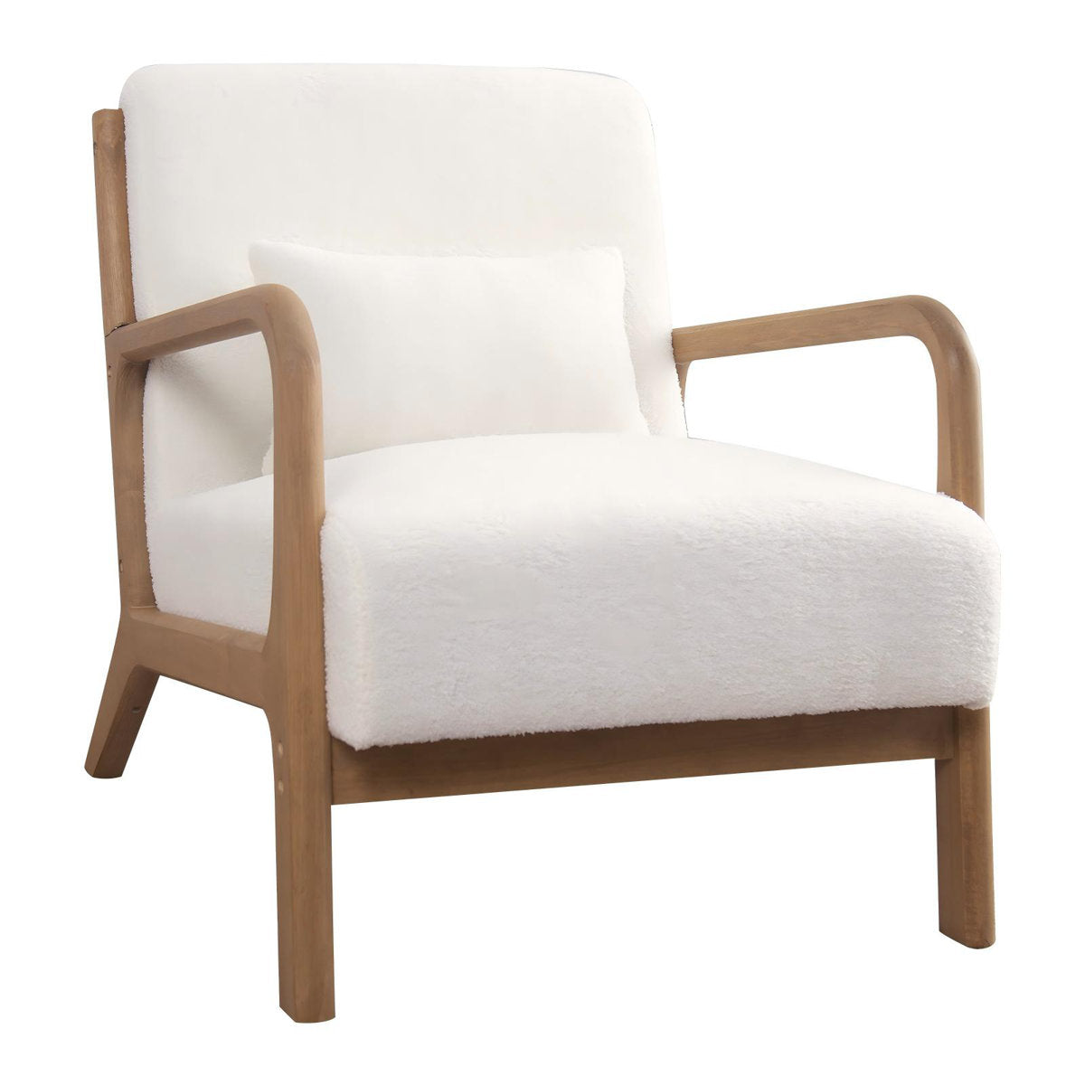 Armchairs, Set of 8, White Boucle with Brown Solid Wood Legs