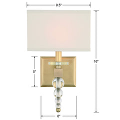 Armed Sconce, 1 Light, Aged Brass with Clear Glass