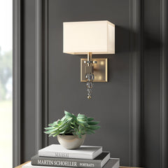 Armed Sconce, 1 Light, Aged Brass with Clear Glass