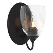 Armed Sconce, 1 Light, Black Wrought Iron with Clear Glass Shade