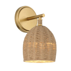 Armed Sconce, 1 Light, Gold Metal with Brown Dome Shade