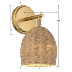 Armed Sconce, 1 Light, Gold Metal with Brown Dome Shade