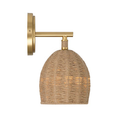 Armed Sconce, 1 Light, Gold Metal with Brown Dome Shade