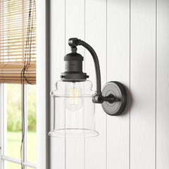 Armed Sconce, 1 Light, Oil Rubbed Bronze with Clear Glass Shade