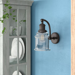 Armed Sconce, 1 Light, Oil Rubbed Bronze with Clear Glass Shade