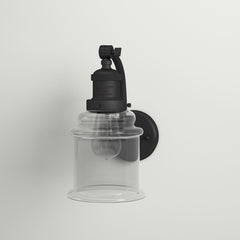 Armed Sconce, 1 Light, Oil Rubbed Bronze with Clear Glass Shade