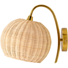 Armed Sconce, 1 Light, Plated Natural Finish with Glass Shade