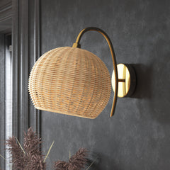 Armed Sconce, 1 Light, Plated Natural Finish with Glass Shade