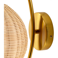 Armed Sconce, 1 Light, Plated Natural Finish with Glass Shade
