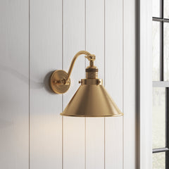 Armed Sconce, 1-Light with Metal Frame in Brushed Brass