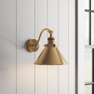 Armed Sconce, 1-Light with Metal Frame in Brushed Brass