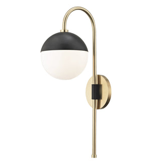 Armed Sconce, 1-Light with Opal Glass Shade, Aged Brass/Black Finish