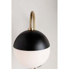 Armed Sconce, 1-Light with Opal Glass Shade, Aged Brass/Black Finish