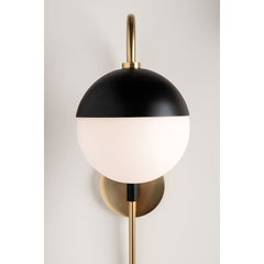 Armed Sconce, 1-Light with Opal Glass Shade, Aged Brass/Black Finish