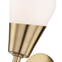 Armed Sconce, Aged Brass Finish with Frosted Glass Shade