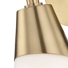 Armed Sconce, Aged Brass Finish with Frosted Glass Shade