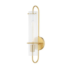 Armed Sconce, Aged Brass with Clear Glass Shade