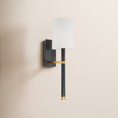 Armed Sconce, Black/Gold Metal with White Shade