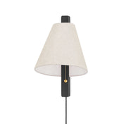Armed Sconce with Linen Shade and Aged Brass Finish