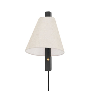 Armed Sconce with Linen Shade and Aged Brass Finish