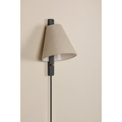 Armed Sconce with Linen Shade and Aged Brass Finish