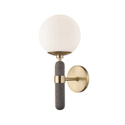 Armed Wall Sconce, 1-Light, Aged Brass with Opal Glass Shade