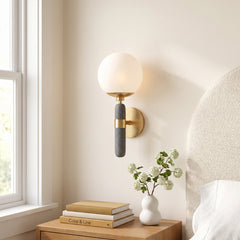 Armed Wall Sconce, 1-Light, Aged Brass with Opal Glass Shade