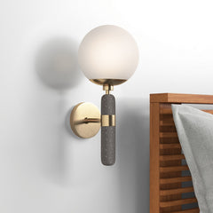 Armed Wall Sconce, 1-Light, Aged Brass with Opal Glass Shade