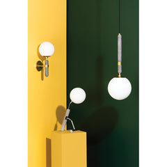 Armed Wall Sconce, 1-Light, Aged Brass with Opal Glass Shade