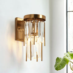 Armed Wall Sconce, 1-Light, Copper Finish with Clear Crystal Prisms