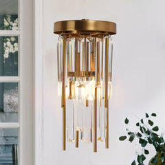 Armed Wall Sconce, 1-Light, Copper Finish with Clear Crystal Prisms