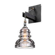 Armed Wall Sconce, 1-Light with Clear Glass Shade in Old Silver