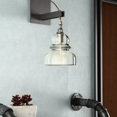 Armed Wall Sconce, 1-Light with Clear Glass Shade in Old Silver