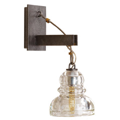 Armed Wall Sconce, 1-Light with Clear Glass Shade in Old Silver