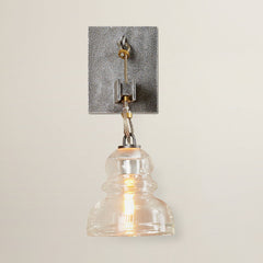 Armed Wall Sconce, 1-Light with Clear Glass Shade in Old Silver