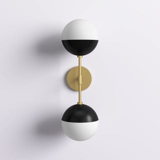 Armed Wall Sconce, 2-Light, Steel with Frosted Glass Globe Shades