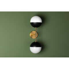 Armed Wall Sconce, 2-Light, Steel with Frosted Glass Globe Shades