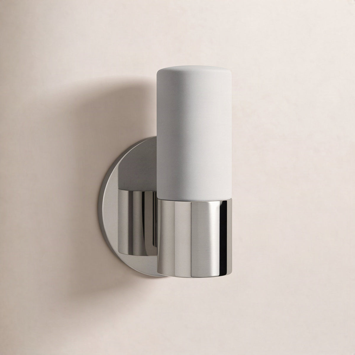 Armed Wall Sconce, Polished Nickel with Opal Matte Glass Shade