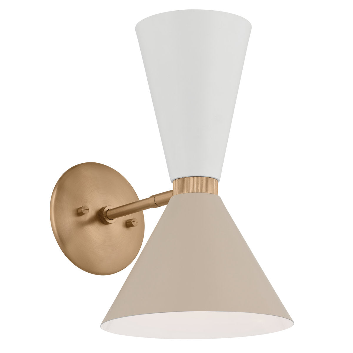 Armed Wall Sconce with 2 Lights and Metal Cone Shades