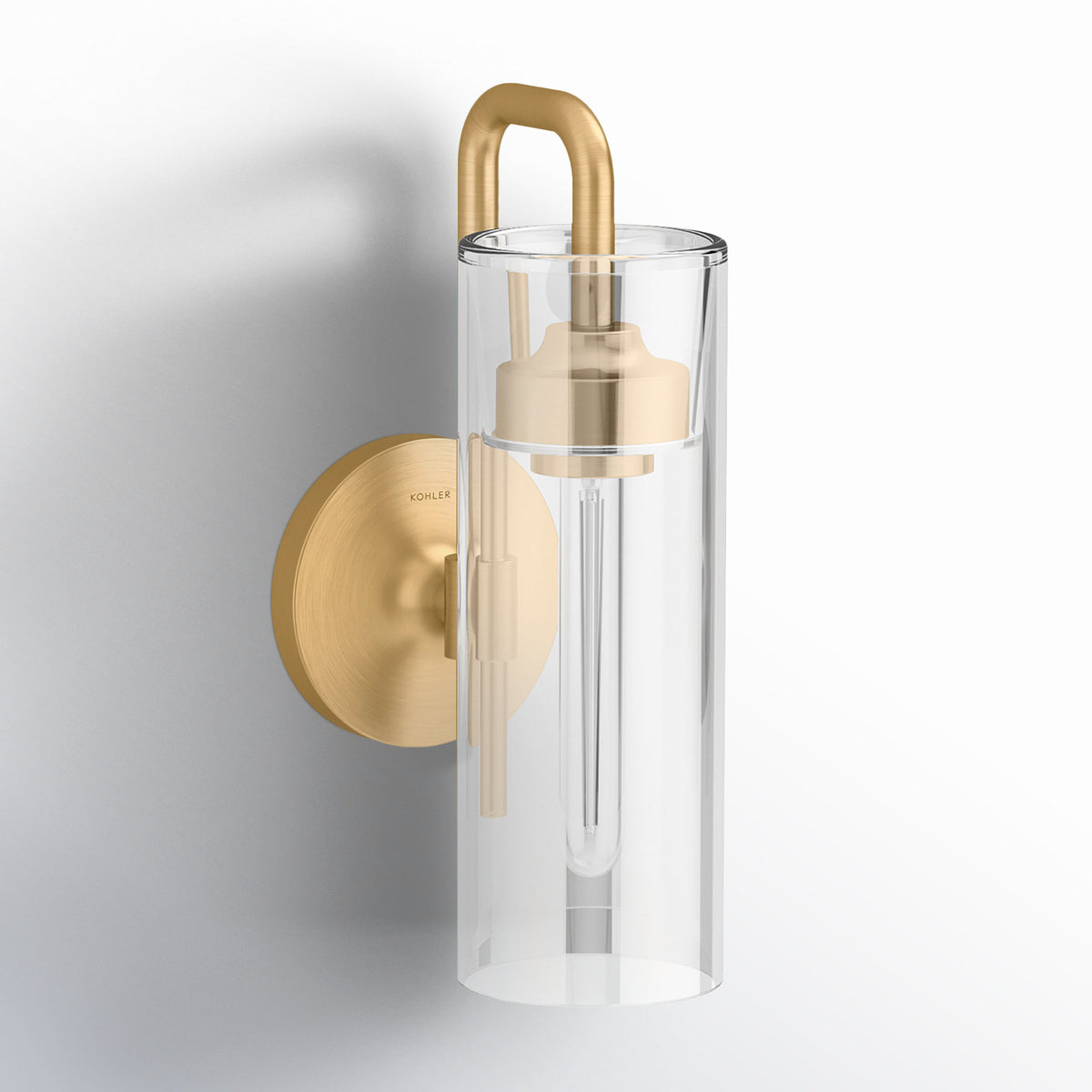 Armed Wall Sconce with Clear Glass Shade in Brass