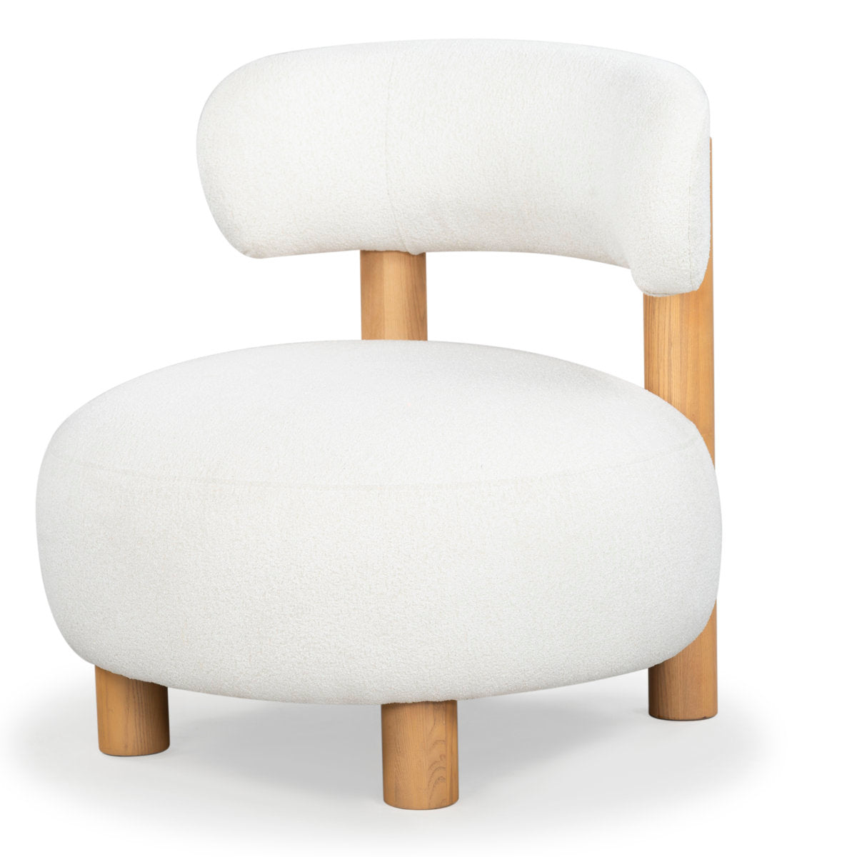 Armless Accent Chair in Ivory Boucle with Natural Wood Legs