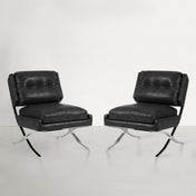 Armless Lounge Chairs, Set of 2, Black Faux Leather with Chrome Metal Legs