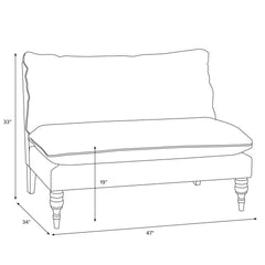 Armless Loveseat, Ochre Floral Cotton, Espresso Wood Legs