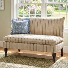 Armless Loveseat, Ochre Floral Cotton, Espresso Wood Legs