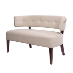 Armless Settee in Beige Polyester with Brown Wood Legs
