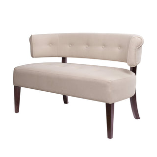 Armless Settee in Beige Polyester with Brown Wood Legs