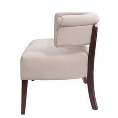 Armless Settee in Beige Polyester with Brown Wood Legs